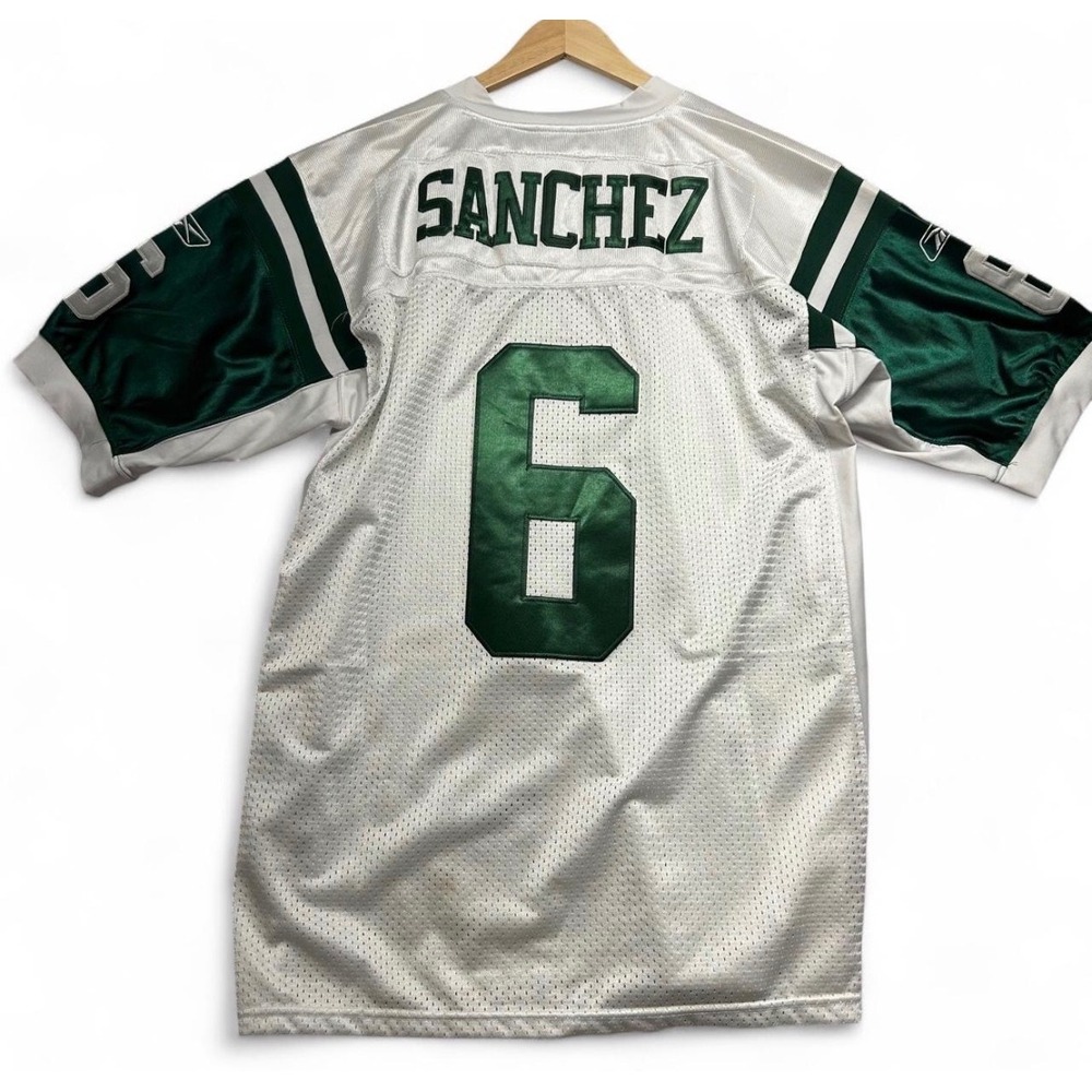 New York Jets Mark Sanchez Reebok NFL Jersey White Green Stitched Size 50 NEW - Picture 2 of 9
